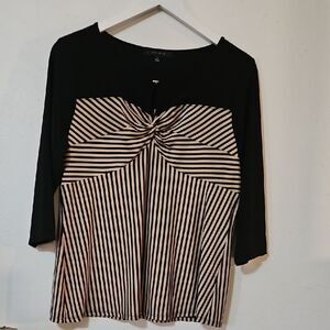 ATLIER 29 Black and Cream Striped Blouse L